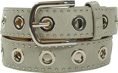 fashionchimp Damengürtel mit XXL-Ösen und Nietenbesatz, Gürtel im Vintage-Look, Jeansgürtel, Breite ca. 3,5cm (Grau, BW80cm - Gesamtlänge 95cm)