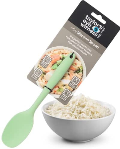 Taylors Eye Witness Mini Silicone Green Stirring Spoon - Dishwasher Safe, Heat Resistant 260°C/500°F. Perfect for Non-Stick Pans. Small Enough for Jars. Odour & Stain Resistant. 5 Year Guarantee