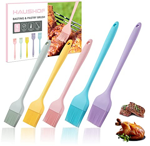 HAUSHOF Silicone Basting Pastry Brush, Heat Resistant Pastry Brush Set, One-Piece Design, Perfect for Baking, Grilling, Spreading Oil, Butter, BBQ Sauce, or Marinade, Dishwasher Safe