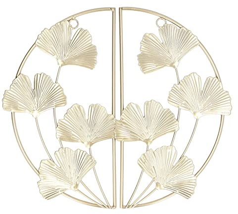 Tissting Gold Wanddeko Metall 3D Wandskulpturen, 2 Stück Ginkgo Blatt Wanddekoration, Goldene Hängende Dekoration, Runde Wand Dekoration Wohnzimmer Schlafzimmer Hintergrund Wanddekoration