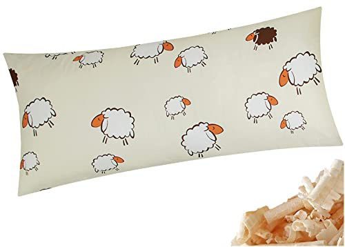 Heubergshop Zirbenkissen 40x80cm - Gefüllt mit Zirben - Schafe in Gelb und Weiß - Kissen mit Zirbenflocken/Zirbenspäne, mit Reißverschluss (Zirbe-99-3-40x80)