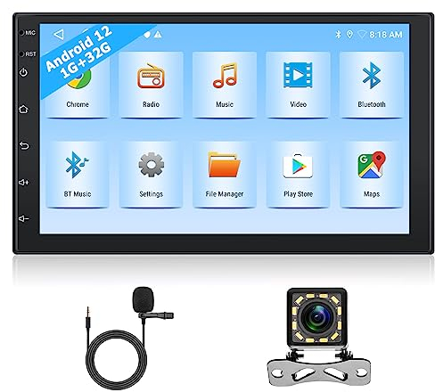 Autorradio Podofo 2 DIN con Pantalla Táctil HD de 7'' y 1080P Android Estéreo para Coche de 1+32 GB con Bluetooth, Navegación GPS, WiFi, FM, Ecualizador, Doble USB, Cámara de Respaldo AHD y Micrófono