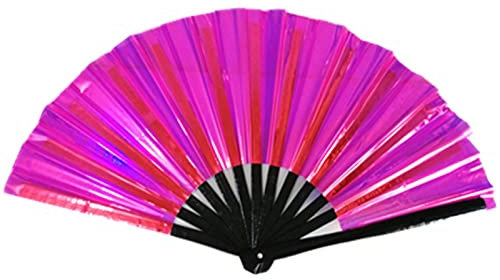 Holographic Rave Fan - Pride-Fan and Festival Fan - Large Folding Fan for Festivals, Halloween, Burlesque, Drag Queen, Rainbow & Prides Hand Held Fan for Women & Rave Accessories - Clack Fan Hand Fan