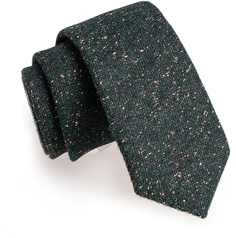 JEMYGINS Herren Schmale Krawatte aus Wolle 6CM - Modische Herren Wolle Krawatte in Schmalem Design mit klassischem Stil,dunkelgrün mit gelben Flecken