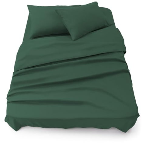 Blumtal - Parure De Lit 150x200 en Microfibre - 3 Pièces - Drap Housse 150x200 + Drap Plat 2 Personnes (240x275) + 2 Taies d'oreiller 50x80 - Vert Foncé