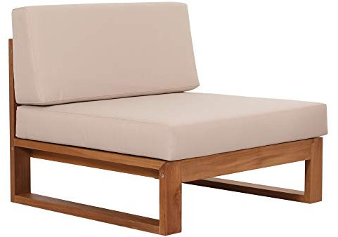 Teako Design Loungesessel Molveno Teak Massivholz mit Auflagen, Armlehnenloser Lounger, Wetterbeständige Gartensessel, Outdoor Teakholz Möbel, Ganzjährige Nutzung im Freien