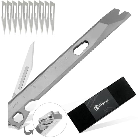 PJYTAC Titanium Pry Bar 10 in 1 Mini Pry Bar EDC Titanium Pocket Tool