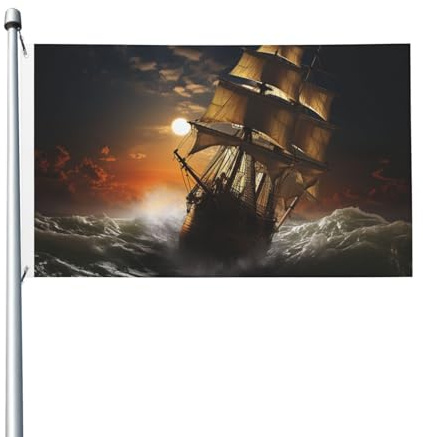 Flagge mit Segelschiff im Sturm, 90 x 152 cm, lustige Banner, Gartenflagge, doppelseitiger Druck, Willkommensbanner für Zuhause, Garten, Hof, Rasen, Innen- und Außenbereich, Dekorflaggen