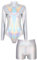 TiaoBug Damen Glänzend Ballettanzug Langarm Ballett Trikot Tanz Body Metallic Turnanzug Gymnastikanzug Dancewear Silber mit Shorts G L