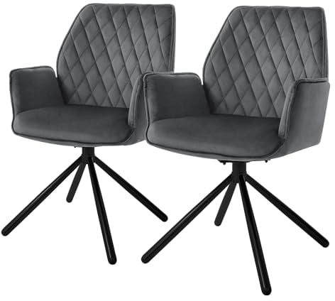 ML-Design Esszimmerstühle 2er Set Samt Anthrazit, Wohnzimmerstuhl mit Arm- und Rückenlehne, Drehstuhl Auto-Position, Polsterstuhl mit Metallbeine, Ergonomische Sessel drehbar, Küchenstuhl Loungesessel
