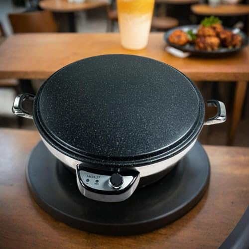 Fladenbäcker Modell KE1005: Leistungsstarker Crêpes Maker mit Edelstahlgriffen, Backfläche und Temperaturregler inklusive Thermostat