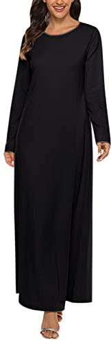 Langes Damenkleid, Unterkleid, Kleid, Ärmel, einfarbig, Abaya, muslimisch, lässig, Freizeitkleid, Baumwolle, Hauskleider