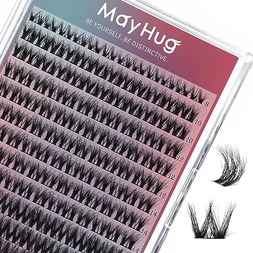 Mayhug Wimpern Extensions Flauschig Cluster Lashes Super Soft Wispy 3D Natürliches Aussehe Falsche Wimpern 7 Times Easy DIY Lashes at Home (144PCS, 8-18mm, Prism)