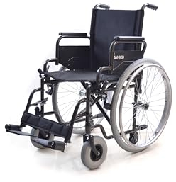 Sanico - hochwertiger Rollstuhl mit Einzelkreuz-Stahlrahmen, 120 kg Tragkraft, 45 cm Sitzbreite, Faltbaren Armlehnen, Abnehmbaren Fußstützen, Anodisiertem Aluminium-Handlauf