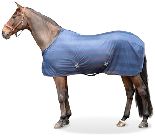 Equinate Fliegendecke Guardian mit Kreuzbegurtung und Widerristpolster 135cm Navy - Ekzemerdecke mit effektiven Schutz vor Fliegen und Insekten - Pferdedecke - Weidedecke