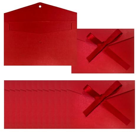 12 Stück Rot Weihnachts Briefumschläge mit Bändern, Karte, 17.3 * 12.2 CM Grußkarte Umschläge für Fest und Party, Geburtstag, Hochzeiten, Baby Showe Einladunge (Rot)