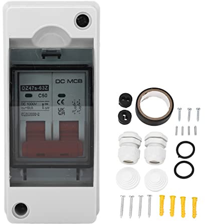 DC-Leistungsschalter, 1000 V, 2P, 50 A, Miniatur-Trennschalter, transparente Abdeckung, PV-Leistungsschalter für Solar-PV-Häuser, Batterie