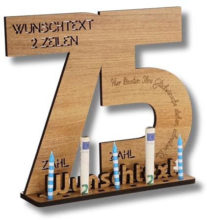DARO Design - Gästebuch Holz-Schild Geschenk zum 75. Geburtstag Männer Frauen, individualisierbar, mit Wunschtext personalisierbar, Geldgeschenke mit Jahreszahl Deko Hochzeitsgeschenk