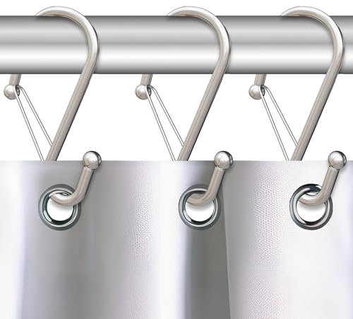 Blau Marité 12 Ganchos Metálicos para Cortina de Ducha en Forma de S con Sistema Anticaída, Anillas para Ducha con Hebilla de Seguridad, Compatibles con Barras de Hasta 2,6 cm de Diámetro (S, Plata)