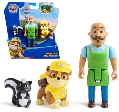 Paw Patrol Rubble & Mr. Porter Figure Pack with Skunk Toy Figure, Kids Toys for Boys and Girls Ages 3 and Up