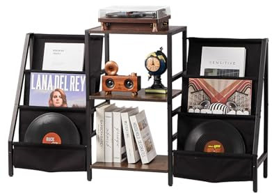 VEVOR Schallplattenaufbewahrung 3-stufiger Plattenspielerständer, Aufbewahrungsschrank mit Schallplattenhalter für Vinyl-Schallplatten für Schlafzimmer Wohnzimmer Schwarz