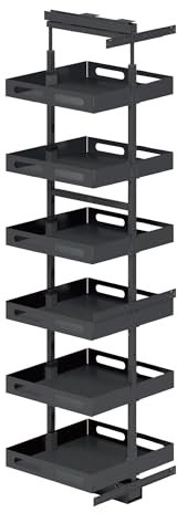 Highdecora Kitchen Larders Pull Out Solid Grey Finish Baskets, D49cm Soft Close Heavy Duty Ball Bearing Slide Out, Storage Cabinet, Internal Matt, Adjustable Height 6 Layers (W240mm-W300mm_Cabinet)