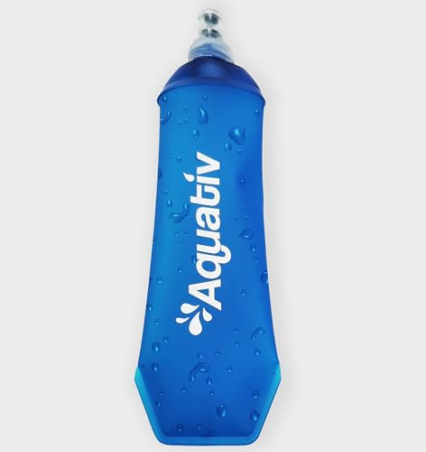 Aquativ Soft Running Water Bottle 500ml | Collapsible Running Flask, BPA-Free Hydration Bottle for Sports, Runners, Hiking, Cycling & Skiing | Leakproof | Fits Hydration Vest (Blue)
