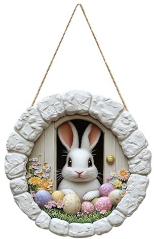 Türschild Ostern Haustür Osterkranz Türkranz Ostern Frühling Oster Außen Innen Türdeko zum Aufhängen Osterdeko Fenster Hängend Osterschmuck Holz Osterhase Deko Modern Frühlingsdeko Draussen (#13)