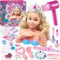 G.C Schminkpuppe Frisierkopf für Kinder Mädchen Spielzeug mit Schminkkopf Haartrockner Nagellack Kinderschminke Friseur Zubehör, Puppenkopf zum Frisieren und Schminken Geschenk Mädchen 3 4 5 6 Jahre