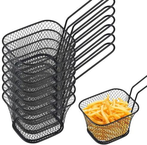 12 unidades de cestas para patatas fritas: cesta pequeña de acero inoxidable para patatas fritas, cesta para patatas fritas, aros de cebolla, nuggets de pollo – Negro