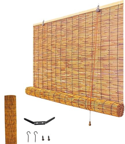 LJDJRHXH Rideau Bambou Naturel Store Enrouleur Bambou Extérieur Intérieur, 30-160 cm Largeur Store Enroulement Romains Occultant Store Venitien De Roseau Anti-UV pour Fenetre Porche Cuisine