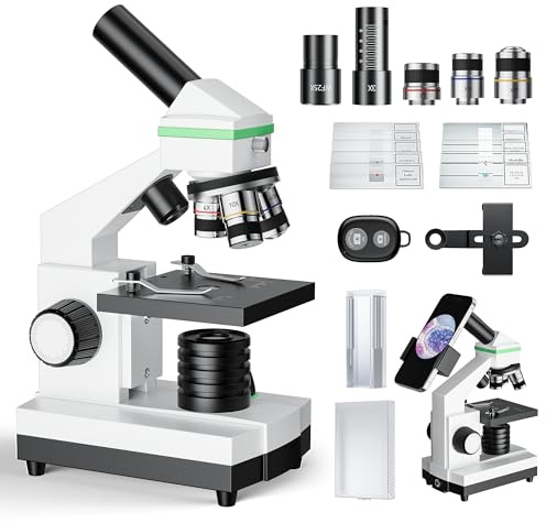 Microscope 100X-3000X pour Enfants et Adultes, microscopes biologiques Professionnels pour étudiants, laboratoires Scolaires et Usage Domestique, Accessoires complets pour débutants