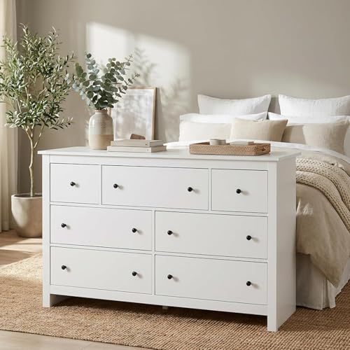 Lumivortex Kommode Schlafzimmer Weiß, 120x40x75 cm, Kommode Weiß mit 6 Schubladen, Metallfüße, Wohnzimmer Sideboard, Sideboard Flur, Geriffelte Front (A-Weiß)