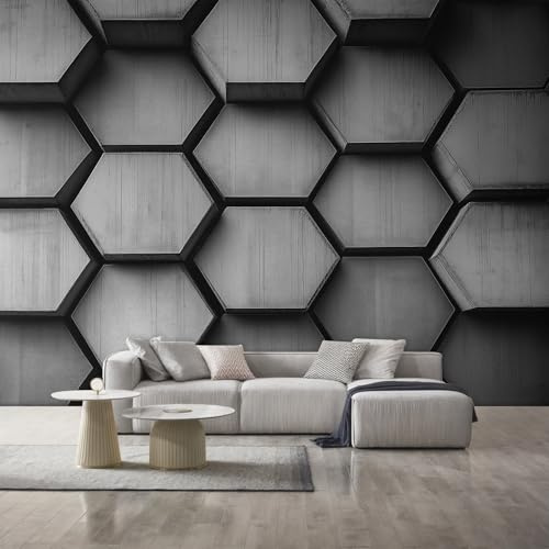 Generisch Tapete Grau Hexagon, Fototapete Waben Geometrie 3D Abstrakt, Vliestapete für Schlafzimmer Wohnzimmer, Wand Deko Tapeten, Wandverkleidung 350x256 cm D&O41