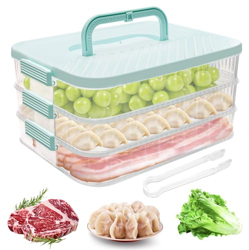 Windspeed Deli Meat Container for Fridge, 3 Layer Bacon Storage Container for Fridge Ham and Deli Meat and Cheese Containers Bacon Storage Container with Tongs (blue)