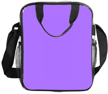 Lonchera transparente de color morado claro con impresión, caja de alimentos transparente con bolsillos laterales y correa para el trabajo, la escuela, viajes