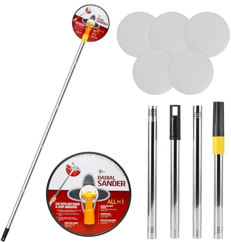 Pole Drywall Sander, 360 Degree Rotation Round Radial Sander with 5 PCS Sanding Sheets, Hand Ceiling Sanders with Extension Pole, Polishing Sanding Tool for Walls