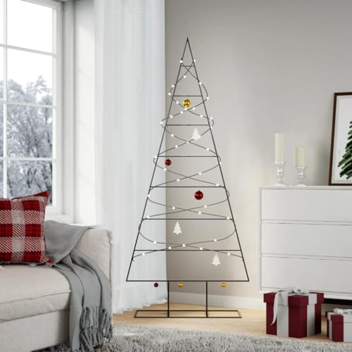 Iiaky Weihnachtsbaum Metall Groß Platzsparend DIY Dekoration Weihnachtsdeko Metall Weihnachtsbaum für Dekorationen Christbaum mit Ständer-Schwarz-180 cm