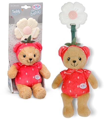 BABY born for babies Teddy ErdBÄRe 18 cm mit Beißring und Rassel | Beißring für die Zahnungszeit, Rassel & Knisterpapier, ErdBÄRe-Design, waschbar