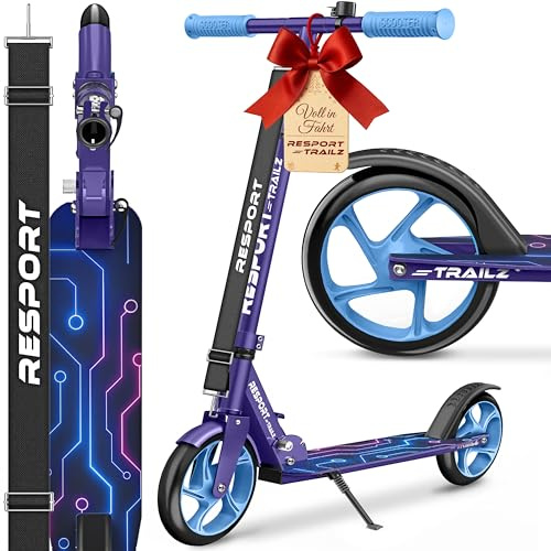 RE:SPORT® Cityroller für Kinder & Erwachsene mit Klingel & Tragegurt | Tretroller Scooter höhenverstellbar & klappbar bis 100 kg | Kickscooter mit rutschfestem Deck | Kinderroller große Räder
