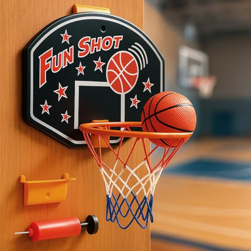 Toyana Mini Basketball Hoop Set for Indoor and Outdoor Use, Wall or Door Mount Basketball Goal with Net, Inflatable Mini Ball and Hand Pump Included, Space Saving Basketball Game Toy, PVC Material
