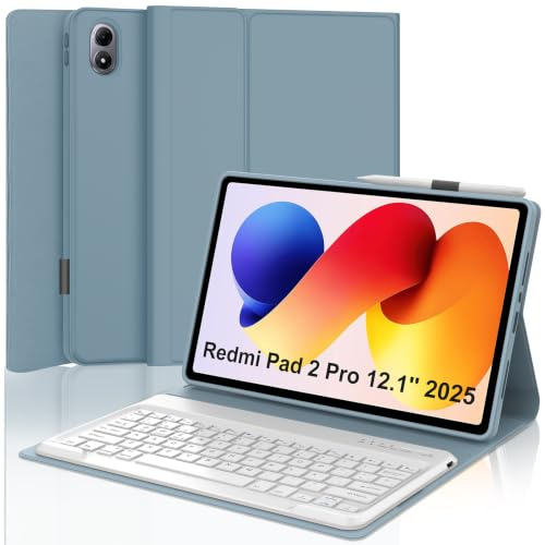 Tiiomioon Funda Teclado para Redmi Pad 2 Pro 12.1 Pulgadas 2025- Azul | Teclado Bluetooth Español Ñ para Redmi Pad 2 Pro 12.1'' 2025, Funda para Redmi Pad 2 Pro 12.1'' con Teclado Inalámbrico