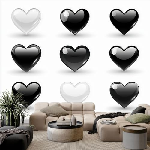 WHUOEUCO Papier Peint Panoramique Cœur Romantique Noir Et Blanc 300x210 cm Papier Peint 3D Intissé, Décoration Mural Salon Chambre, Tapisserie Moderne Poster Mur Revêtement