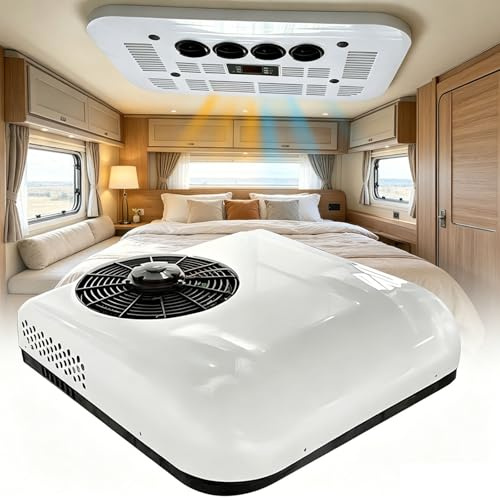 Wohnmobil Dachklimaanlage 12V/24V mit Fernbedienung, 2200W Klimaanlage für Camper Van, Kühlen & Heizen, Ultra Leise 20dB, Energiesparend, 360° Luftverteilung, unverzichtbar für Vanlife 12v