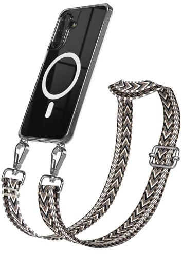 EAZY CASE Handykette - Verstellbares Taschenband kompatibel mit Galaxy A17, Schulterriemen, Handykordel mit Silikon Hülle, Qi Charging kompatibel, Umhängetasche, Grau Schwarz Silber
