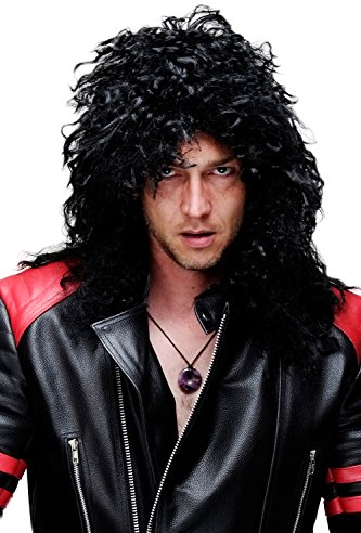 WIG ME UP - BW563-103 Karneval Fasching Schwarz Männer Frauen Unisex Locken Zottelfrisur lang Hardrock Heavy Metal Mähne