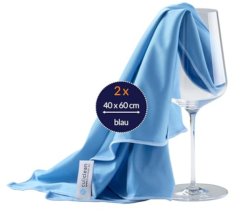 culiclean Poliertuch Gläser Gläserpoliertuch Gastronomie Glaspoliertuch Glastuch Mikrofaser Poliertücher Gläser Fenstertuch Fensterputztuch Gläsertuch 2 STK 40x60cm blau Spiegeltuch streifenfrei