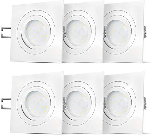 SSC-LUXon QF-2 6 Stück LED Einbaustrahler Set flach für 230V - mit 4W LED Modul warmweiß Einbauspot schwenkbar weiß nur 30mm Einbautiefe