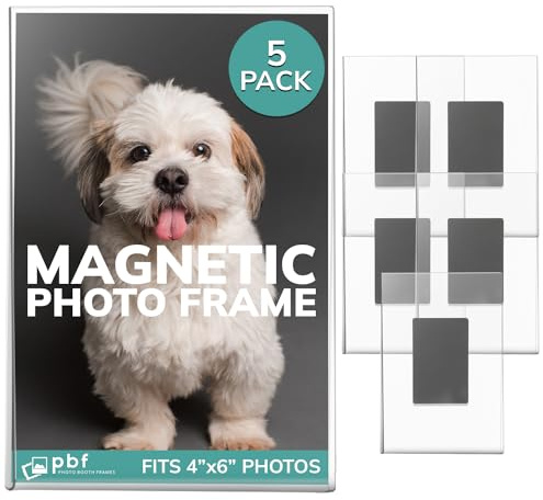 pbf 4x6 Magnetic Picture Frames for Refrigerator | 4 x 6 Clear Magnetic Acrylic Frames | Magnetic Photo Holders for Fridge, Locker, Photo Board, Art Display, Sign Holder (5-Pack)