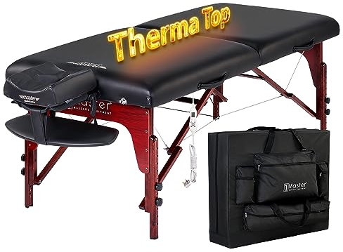 Master Massage 71cm Wide Warm Heating Top Montclair 7.6cm Memory Foam Portable Massage Table W/Carry Bag, Capacity: 300KG Therma-Top Temperature Setting System Massage Couch Beauty Bed(Uk Plug), Black